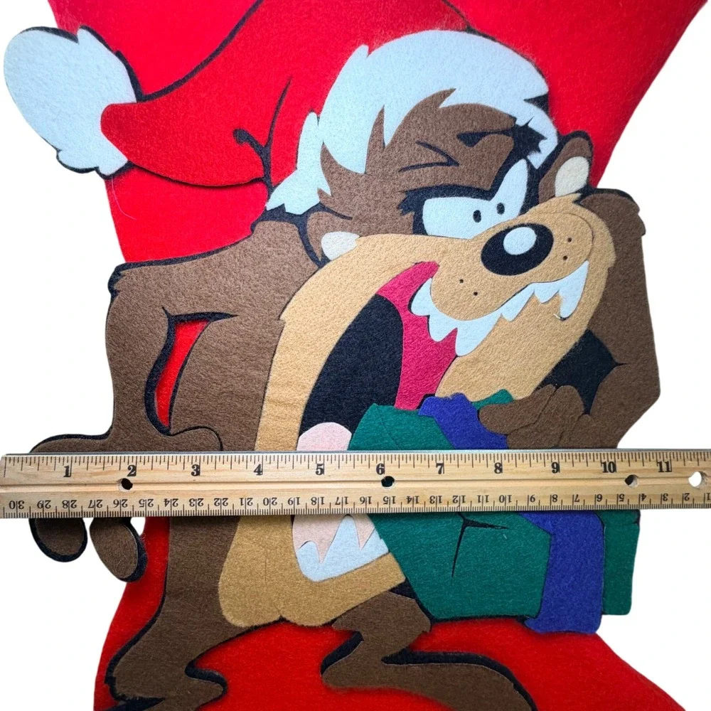 VTG 2000 Looney Tunes Taz Felt Christmas Stocking Tasmanian Devil Santa Hat RARE